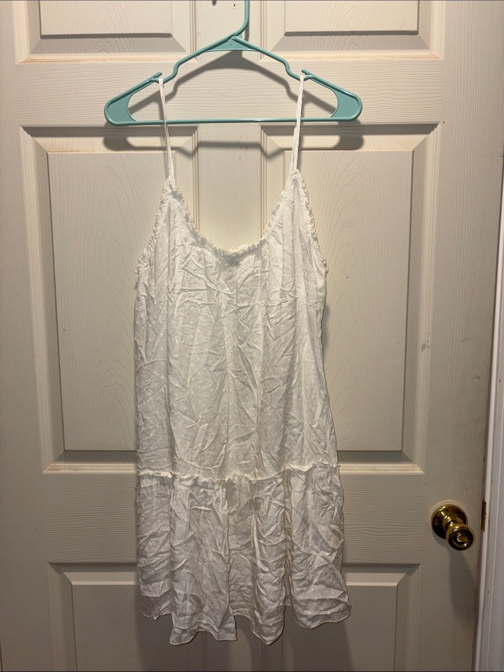 aerie White Eyelet Slip Dress with Ruffle Hem